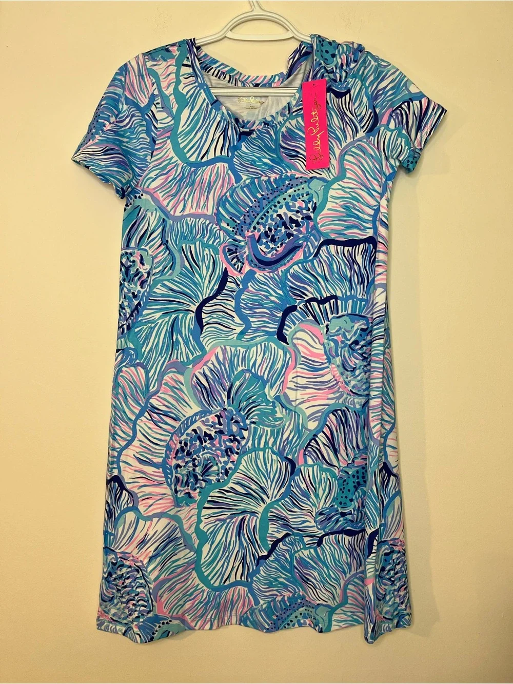 New! Lilly Pulitzer 100% Pima Cotton Cody Swing Fishful Thinking Dress Blue XS